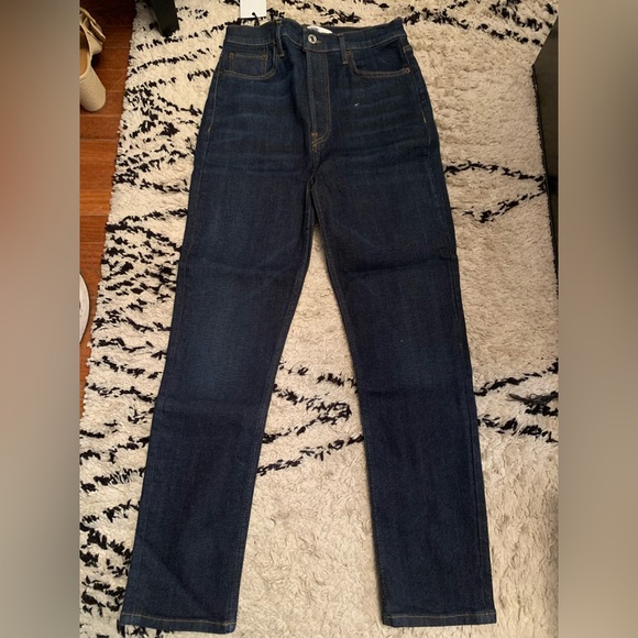 Re/Done Ultra High Rise Ankle Crop.  Dark Blue - Picture 1 of 3